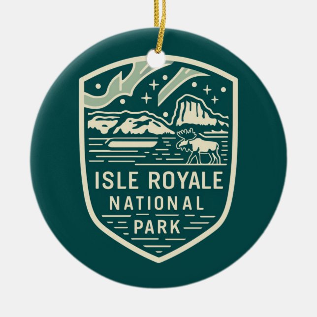 Ornamento De Cerâmica Isle Royale National Park Magical Night Emblem (Frente)