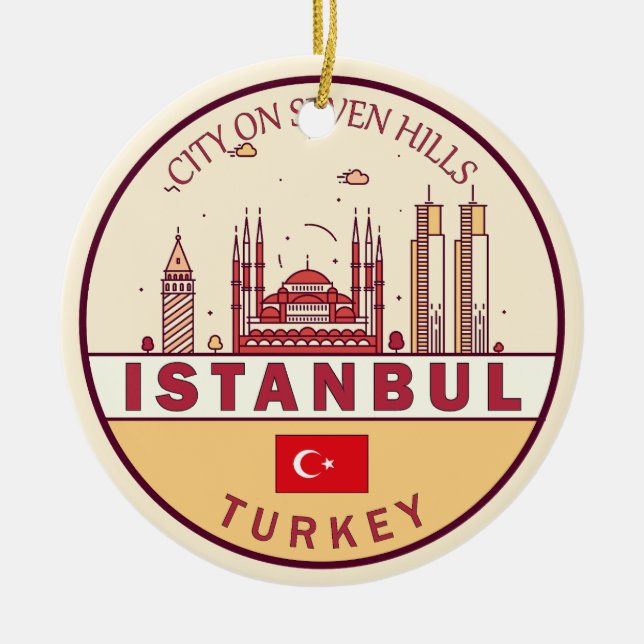 Ornamento De Cerâmica Istambul Turquia Cidade Skyline Emblem (Frente)