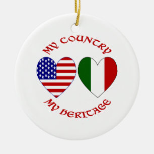Ornamento De Cerâmica Itália Bandeira EUA Corações Meu País Minha Heranç