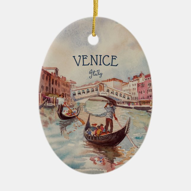 Ornamento De Cerâmica Itália Viagem - Souvenir de aquarela VENICE (Frente)