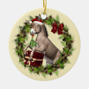 Ornamento De Cerâmica Italian Christmas Donkey Wreath Ornament