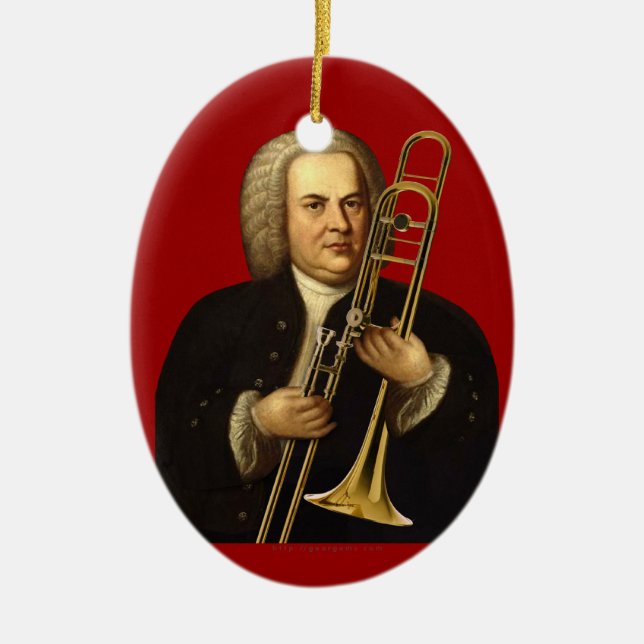 Ornamento De Cerâmica J.S. Bach com Trombone (Frente)