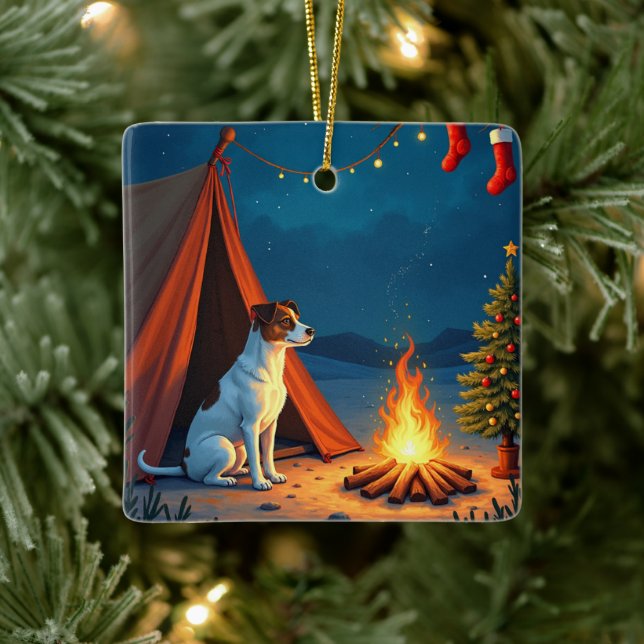 Ornamento De Cerâmica Jack Russell Christmas Camping Night Painting (Árvore)
