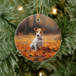 Ornamento De Cerâmica Jack Russell no outono deixa cair inspiração