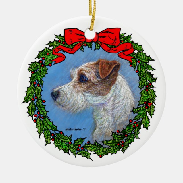 Ornamento De Cerâmica Jack Russell Terrier Art por Glenda S. Harlan (Frente)