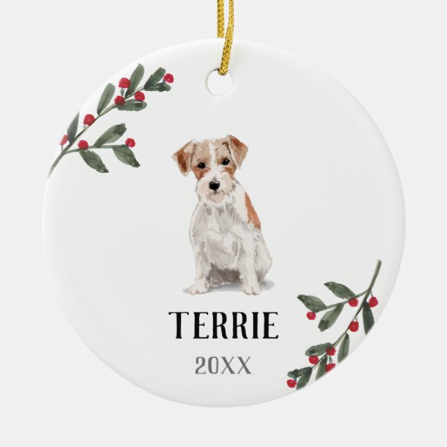 Ornamento De Cerâmica Jack Russell Terrier Cão de Natal Personalizado (Frente)