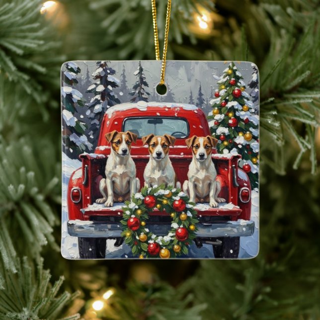Ornamento De Cerâmica Jack Russell Terrier Christmas Red Truck Holiday (Árvore)