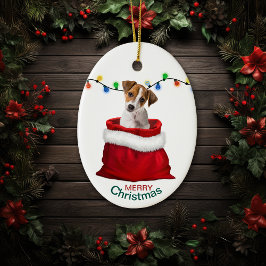 Ornamento De Cerâmica Jack Russell Terrier Dog em Holiday Gift Bag