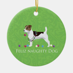 Ornamento De Cerâmica Jack Russell Terrier Feliz Naughn Dog Natal