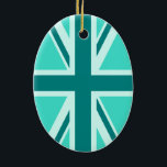 Ornamento De Cerâmica Jack Union Turquesa e Verde 2<br><div class="desc">Padrão colorido de cruzes baseado na Union Jack em tons de aqua,  turquesa e verde. aqua turquesa verde colorido "union jack" cruzes padrão</div>