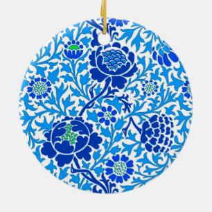 Ornamento De Cerâmica Jacobean Floral, Marinho, Branco e Azul Ceruliano