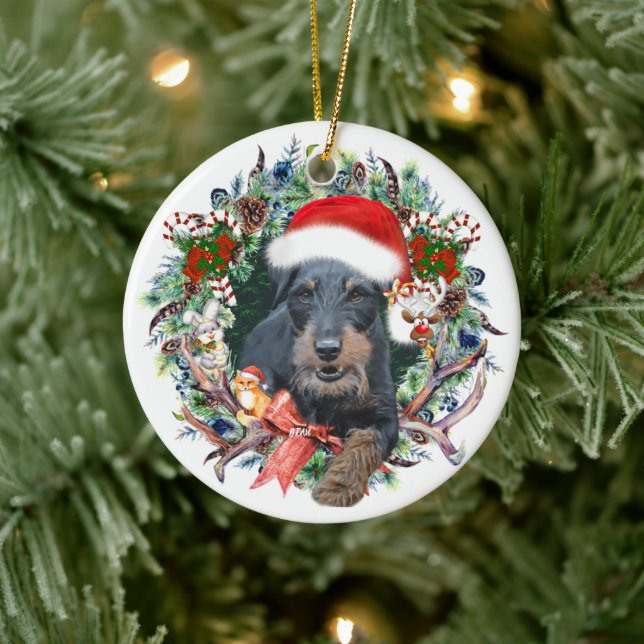 Ornamento De Cerâmica Jagdterrier, Feliz Natal (Árvore)