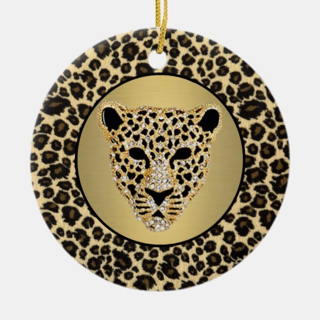 Ornamento De Cerâmica Jaguar Estudado por Diamante (Frente)