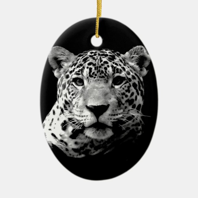 Ornamento De Cerâmica Jaguar Preto e Branco (Frente)
