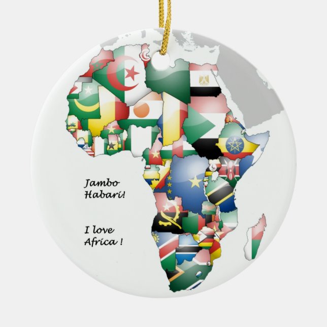 Ornamento De Cerâmica Jambo Habari África! Eu amo a África (Frente)