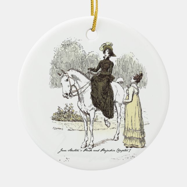 Ornamento De Cerâmica Jane em Horseback - Jane Austen Orgulho e Preconce (Frente)