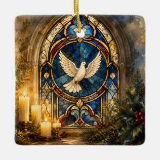Ornamento De Cerâmica Janela de Natal com Pombo de Vidro Colorido