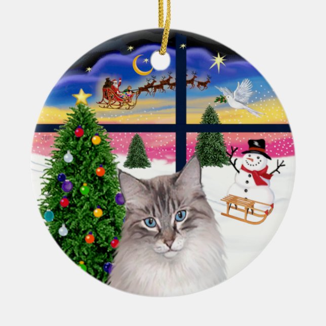 Ornamento De Cerâmica Janela de Natal - Gato Ragdoll (Frente)