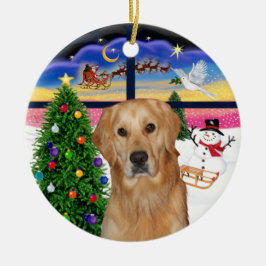 Ornamento De Cerâmica Janela de Natal - Golden Retriever (K)