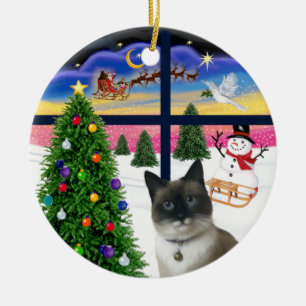 Ornamento De Cerâmica Janela Xmas - Gato de Calçado de Neve