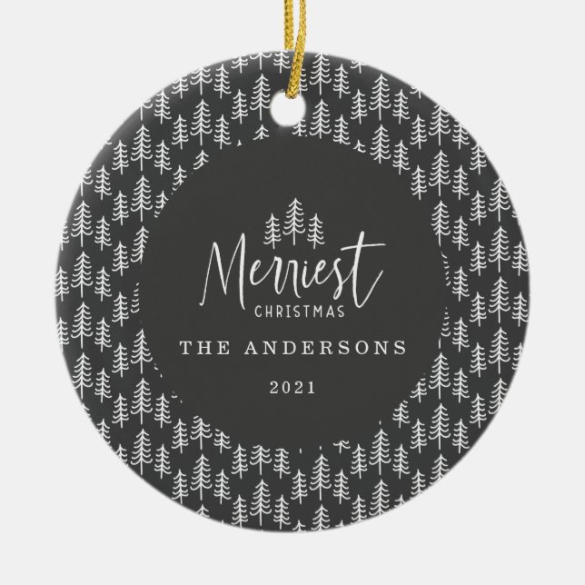 Ornamento De Cerâmica Japandi branco preto de Natal (Frente)