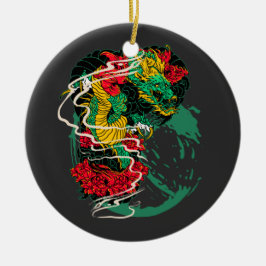 Ornamento De Cerâmica Japanese Dragon Peony Traditional Tattoo Art