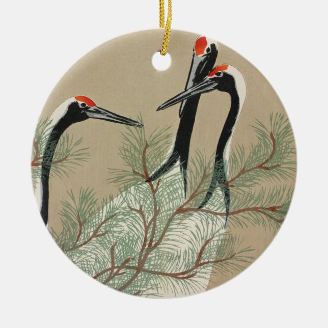 Ornamento De Cerâmica Japanese woodblock-print Cranes - Kamisaka Sekka (Frente)