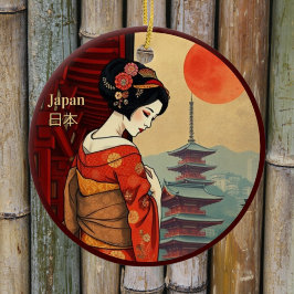 Ornamento De Cerâmica Japão 日 本 maiko geisha pagoda sun