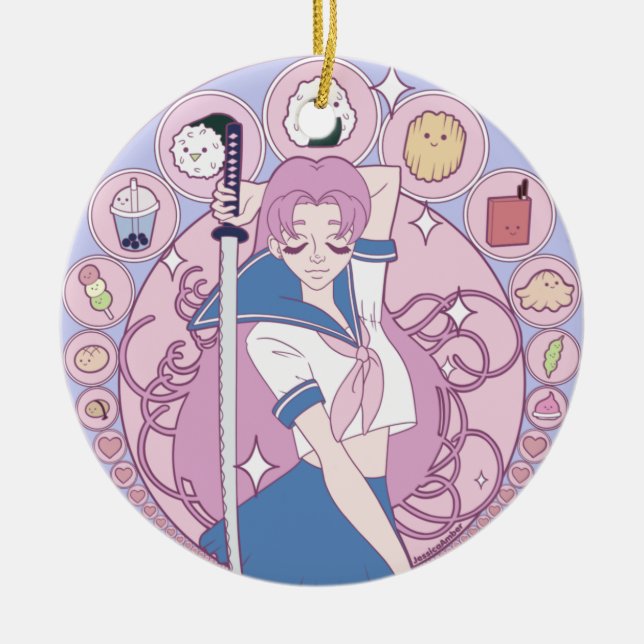 Ornamento De Cerâmica Japonês Animes Rosa Nouveau (Frente)