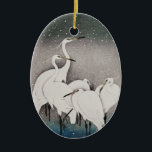 Ornamento De Cerâmica Japonês Egrets Koson Cranes Winter Snow<br><div class="desc">Esta imagem baseia-se no Grupo de Egrets (1925-1936) de Ohara Koson (1877-1945). Original do Rijksmuseum.</div>