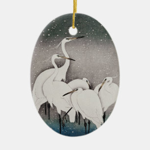 Ornamento De Cerâmica Japonês Egrets Koson Cranes Winter Snow