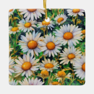 Ornamento De Cerâmica Jardim das Flores de Margarida de Aquarela