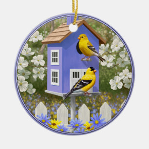 Ornamento De Cerâmica Jardim de Flores do Bird House Americano Goldfinch