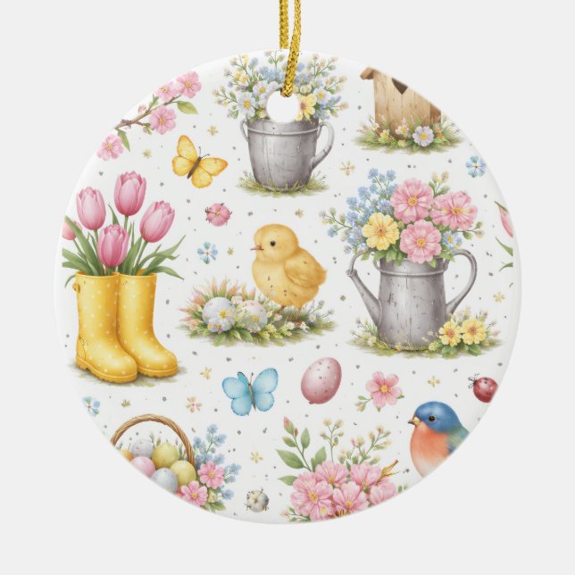 Ornamento De Cerâmica Jardim de Primavera Páscoa  (Frente)