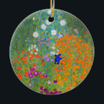 Ornamento De Cerâmica Jardim Flor Gustav Klimt<br><div class="desc">Ornamento com a pintura a óleo do Jardim Flor de Gustav Klimt (1906). Um belo jardim de flores roxas,  vermelhas,  brancas,  azuis e laranja. Um presente de excelente para fãs de Arte Nouveau e de Arte Austríaca.</div>
