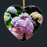 Ornamento De Cerâmica Jardins de hipérsia floral, cor-de-rosa-rosa, cor-<br><div class="desc">Antigamente romântica e velha moda colorida. Lindo fotografia - pínus roxos azuis e verdes. Fotografia do meu jardim.</div>