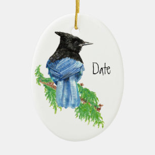 Ornamento De Cerâmica Jay datado, feito sob encomenda, estelar, pássaro