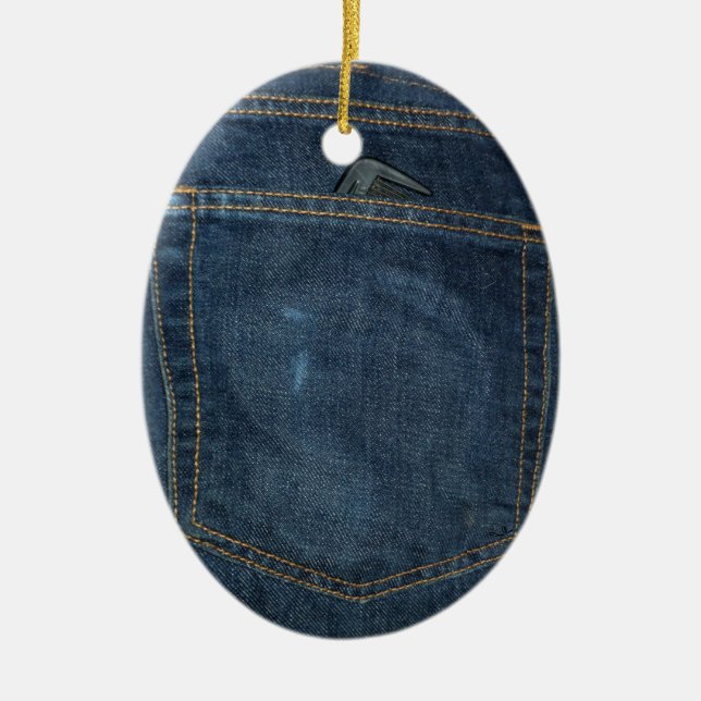 Ornamento De Cerâmica Jeans azuis - Bolso Denim (Frente)