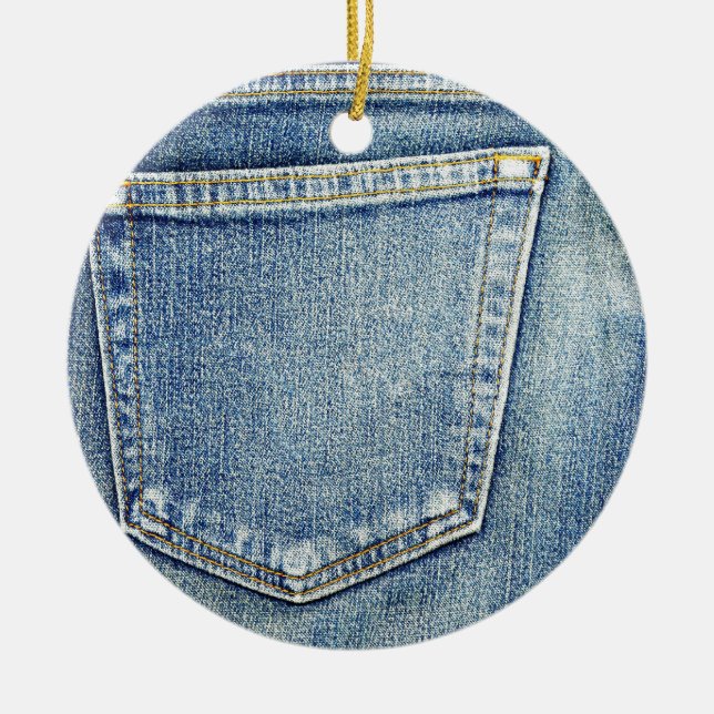 Ornamento De Cerâmica Jeans Denim Pocket Azul estilo Tecido rico (Frente)
