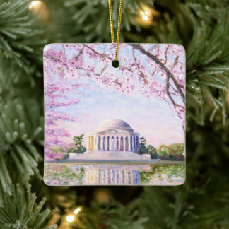 Ornamento De Cerâmica Jefferson Memorial Cherry Blossoms Ornament