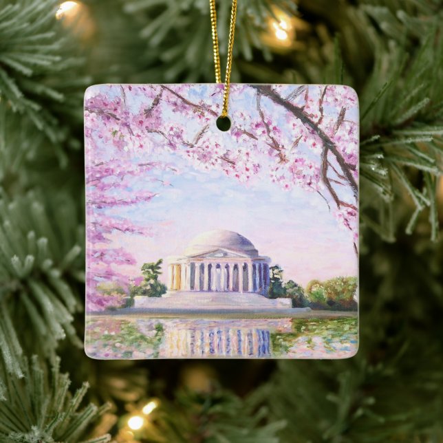 Ornamento De Cerâmica Jefferson Memorial Cherry Blossoms Ornament (Árvore)
