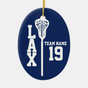Ornamento De Cerâmica Jérsei do Lacrosse com a foto azul escuro