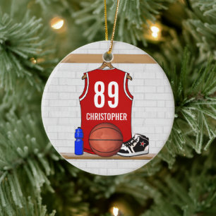Ornamento De Cerâmica Jersey, Red White Basquete Personalizado