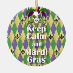 Ornamento De Cerâmica Jester Mask Keep Calm e Mardi Gras