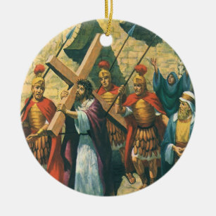 Ornamento De Cerâmica Jesus Cristo Carregando a cruz para sua crucificaç