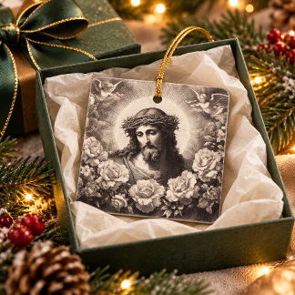 Ornamento De Cerâmica Jesus Cristo Coração Sagrado Floral Vitoriano Anti