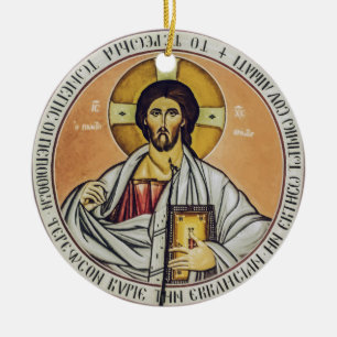 Ornamento De Cerâmica Jesus Cristo Pantocrator Arte de Ícone Bizantino