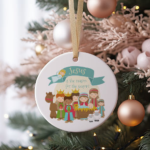 Ornamento De Cerâmica "Jesus é a razão" Cena da Natividade