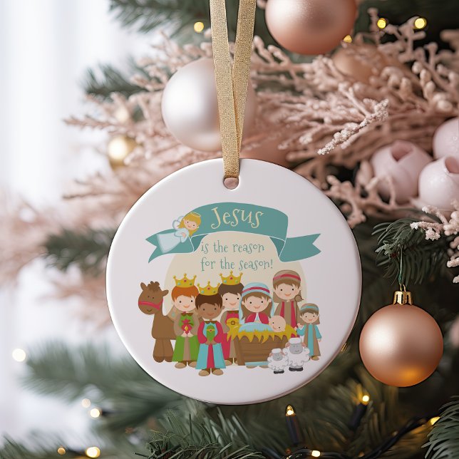 Ornamento De Cerâmica "Jesus é a razão" Cena da Natividade (Criador carregado)