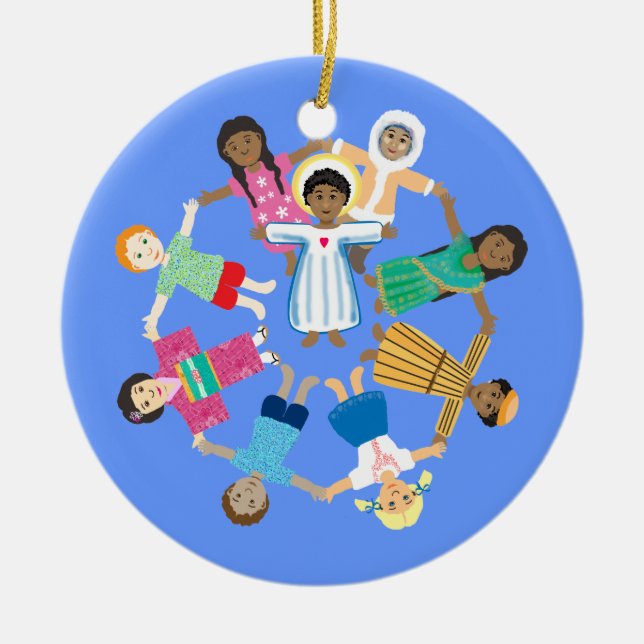 Ornamento De Cerâmica Jesus e as crianças pequenas (Frente)